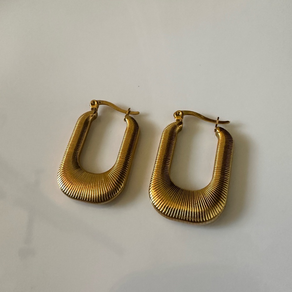 Textured Rectangular Gold Plated Hoop Earrings